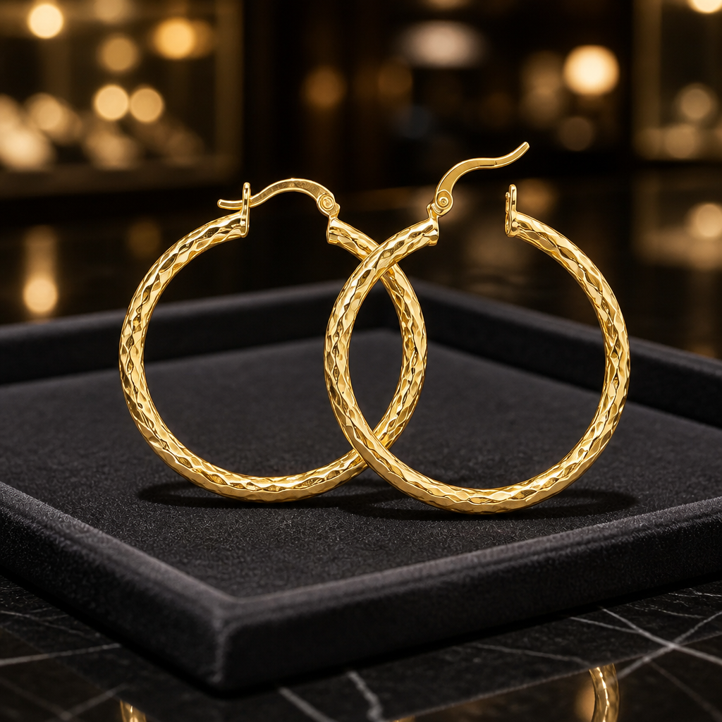Medium Thick Textured Gold Hoops