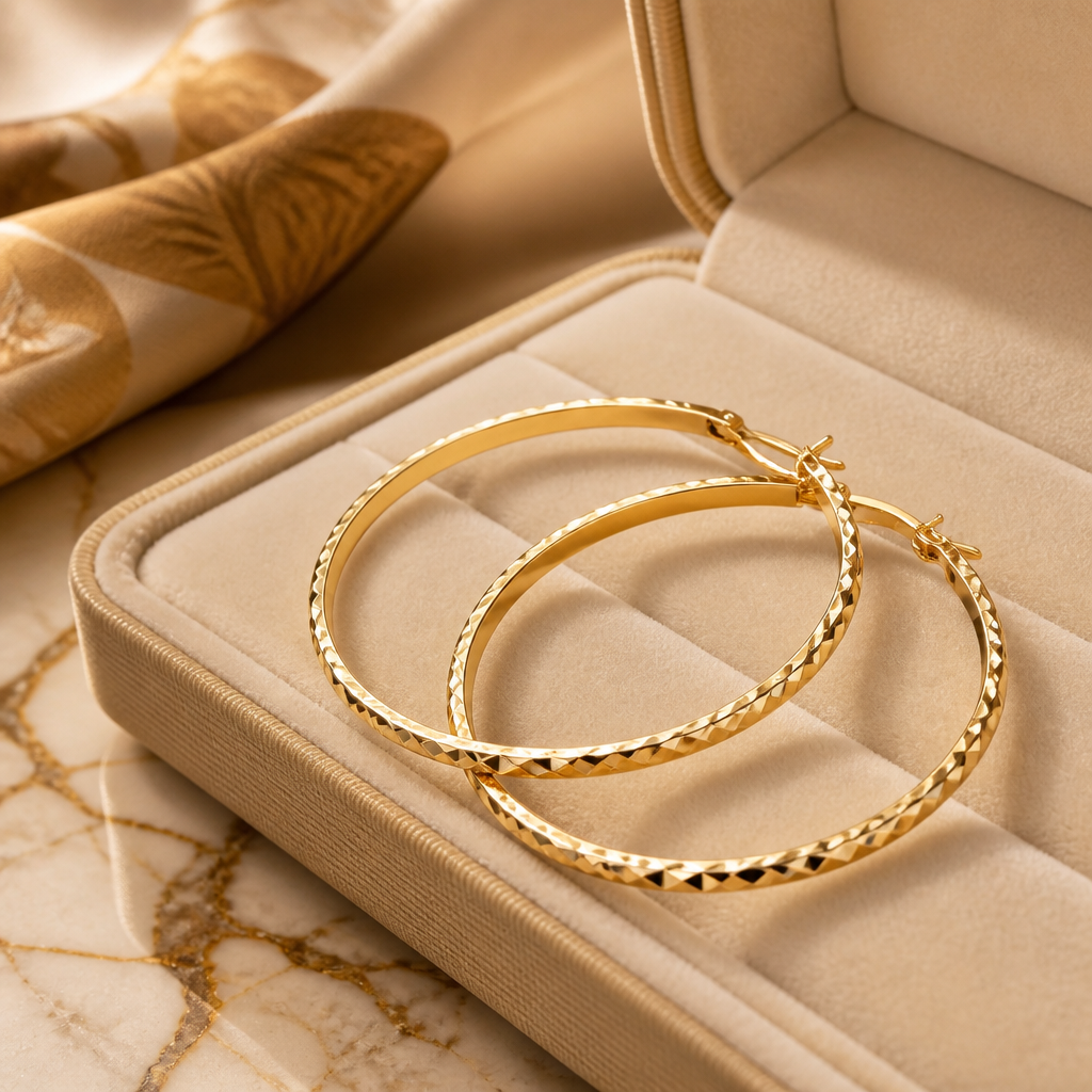 Textured Thin Gold Hoop Earrings